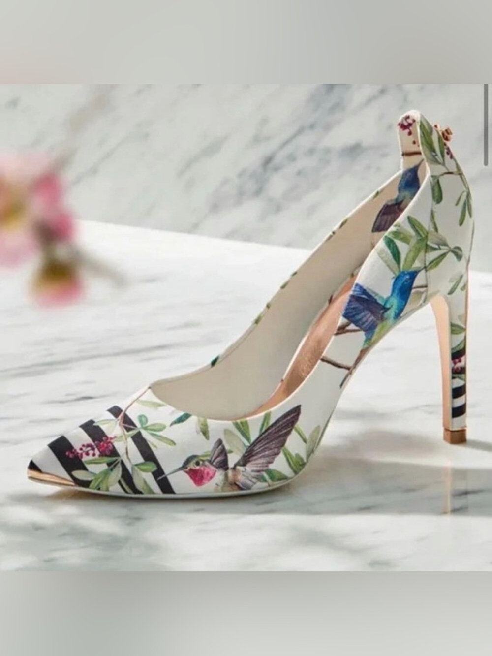 Ted Baker Hallden Hummingbird Floral Print Satin Pumps Size 37.5  NWOT